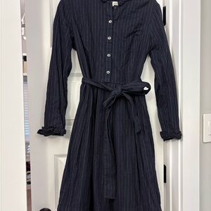 L.L. Bean Dark Blue Pinstripe Long Sleeve Dress